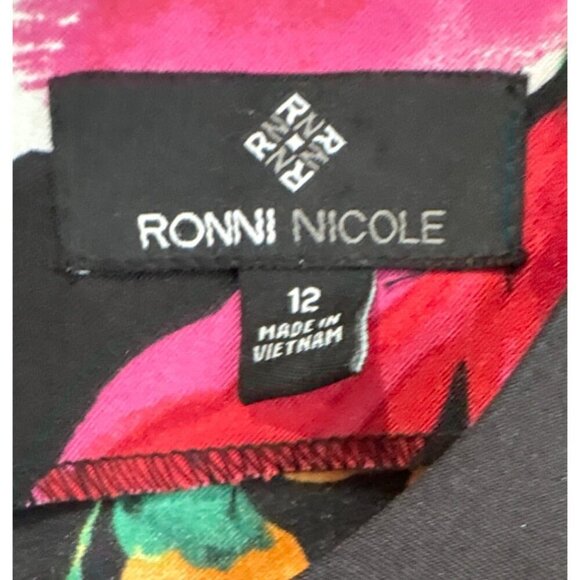 Ronni Nicole Black Floral‎ Sleeveless Sheath Dress Size 12 Vibrant Summer Garden - Picture 2 of 7